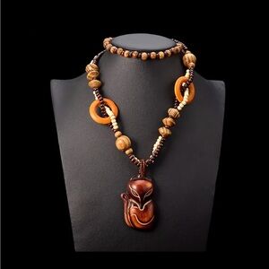 Coconut and Cherry Wood Fox Necklace